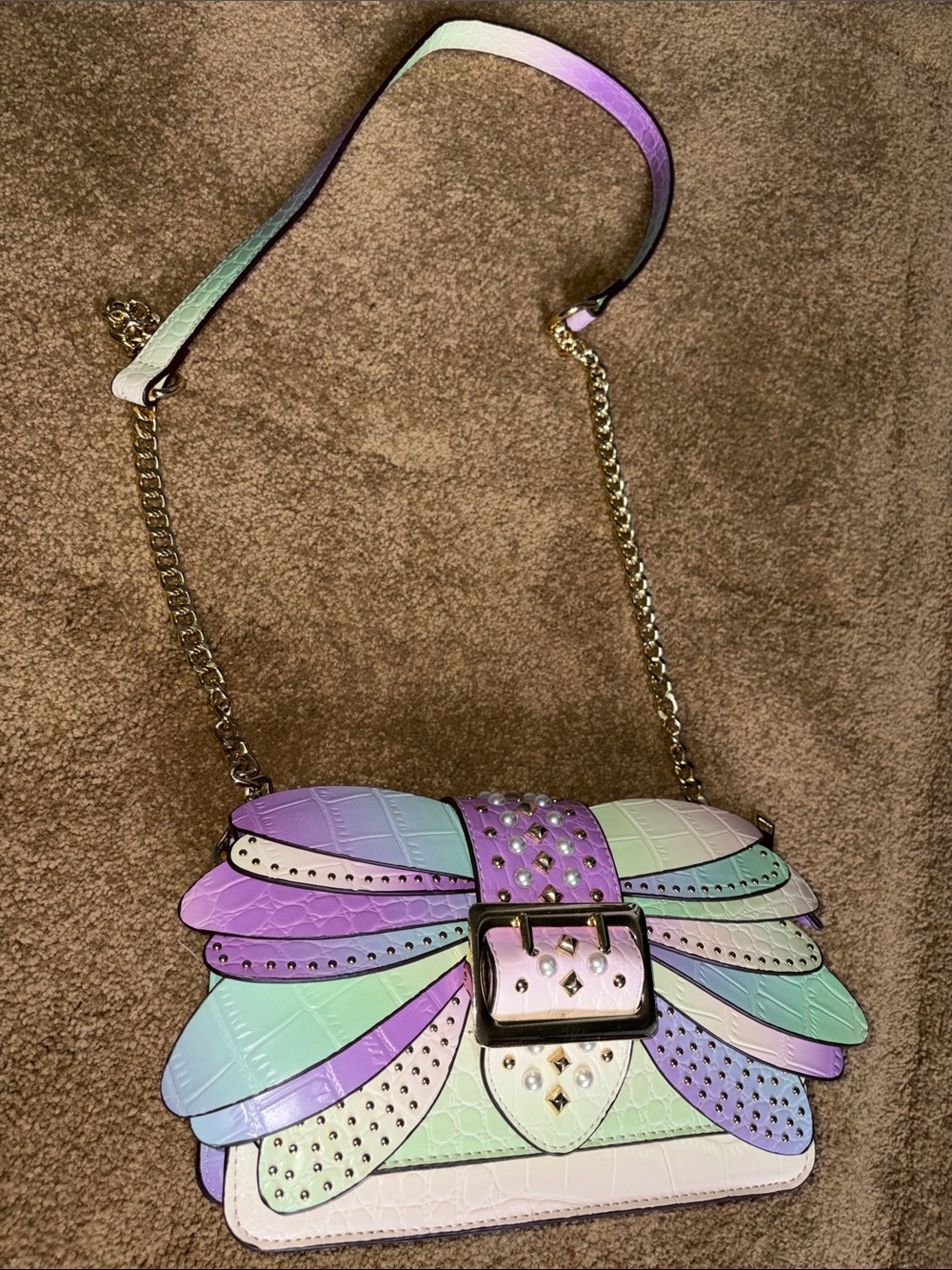 AKIRA Pastel Multicolor Wing-Accent Crossbody Bag